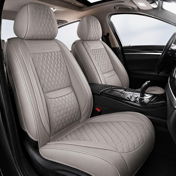 Universal Precision Fit 3D Molded Contoured Front Seat Covers Set of 2, Nappa Leather Semi Coverage Seat Cushion, Interior Decoration & Seat Protector for Most Cars, SUVs, Trucks Style2 Gray