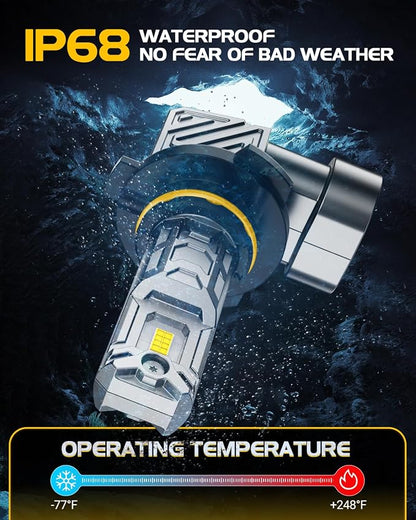 9005 9006 Fog Light Bulbs Combo, 10X Brighter 120000LM 6500K White HB3 HB4 Driving Light Bulbs, 1:1 Size Plug N Play, 60,000h Long Lifespan, Automotive Headlight Covers, Box of 4