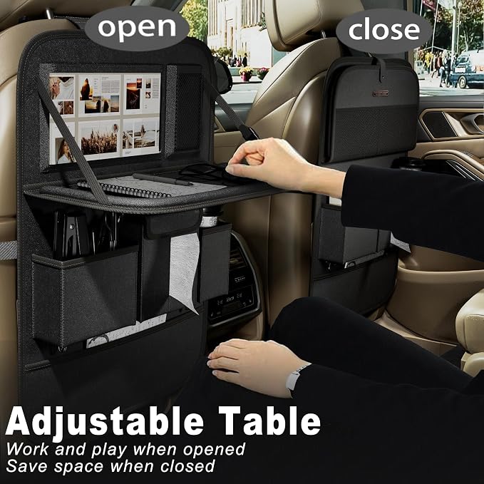XDV Car Seat Organizers,Multi-functional Back Seat Protectors, Storage Pouches, and Tray Holders (for Cars, Kids, Seat Back and Rear Seats) (Plain Black, 1 Pcs)