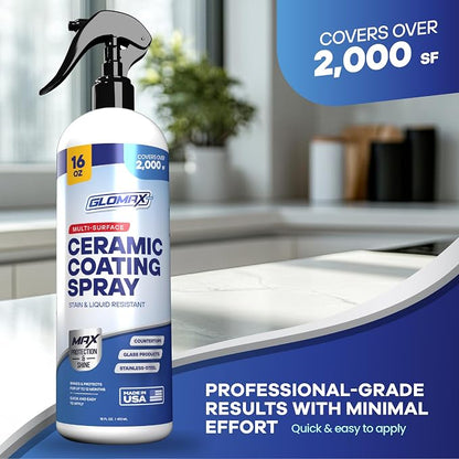Home Ceramic Coating Spray Kit (16 oz) - Shine, Seal & Protect Stainless Steal, Glass, Kitchen & Bath Surfaces - Extremely Hydrophobic - Repels Stains & Grime - Includes 2 Micro Fiber Towels