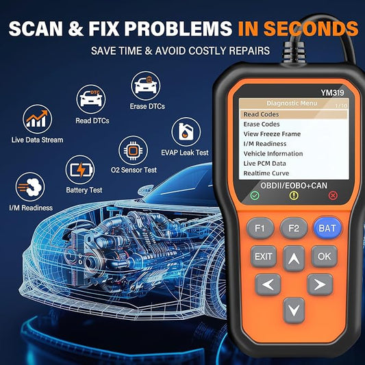 BluSon YM319 OBD2 Scanner Diagnostic Tool with Battery Tester, Check Engine Fault Code Reader with Live Data, Cloud Printing, DTC Lookup, Freeze Frame, Scan Tool for All OBDII Protocol Cars Since 1996