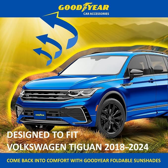Goodyear Foldable Windshield Sunshade for Volkswagen (VW) Tiguan 2018-2024, Truck car Accessories, Sunshade Cover, Sun Shade Car Windshield, Window Sun Blocker - GY008338