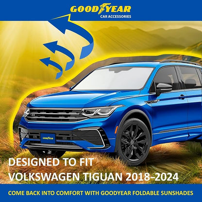 Goodyear Foldable Windshield Sunshade for Volkswagen (VW) Tiguan 2018-2024, Truck car Accessories, Sunshade Cover, Sun Shade Car Windshield, Window Sun Blocker - GY008338