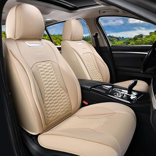Coverado Car Seat Covers Front Seats, Luxury Leather Seat Covers for Cars, Automotive Car Seat Covers Protector Universal Fit Most Sedans, SUVs, Pick-up Trucks Interior Accessories(Beige)