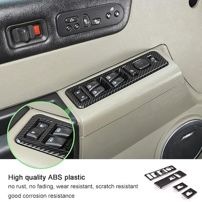 Inner Window Switch Panel Cover for Hummer H2 2003-2007,Window Lift Switch Cover Interior Button Trim Kit,1 Set of 4,Interior Accessories (Carbon Fiber Style)