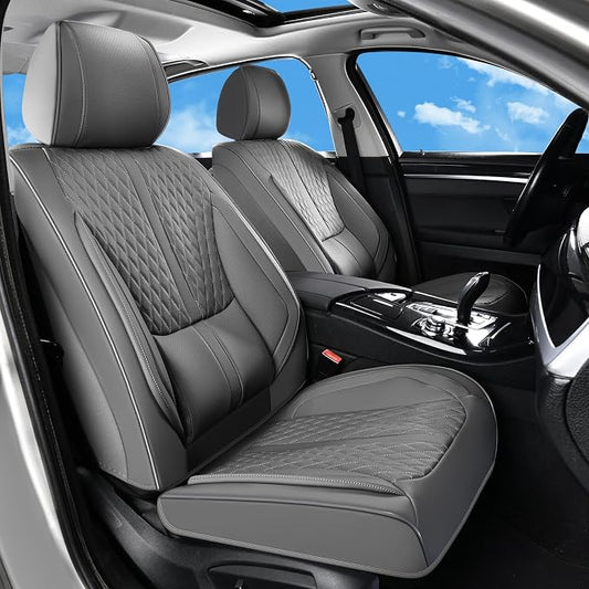 Huidasource Gray Seat Covers, Luxury Nappa Leather Car Seat Cover with Velcro Adjustable, Airbag, Lumbar Support, Cooling ＆ Heating, Seat Covers for Universal Fit for Most Cars SUV Trucks, Gray