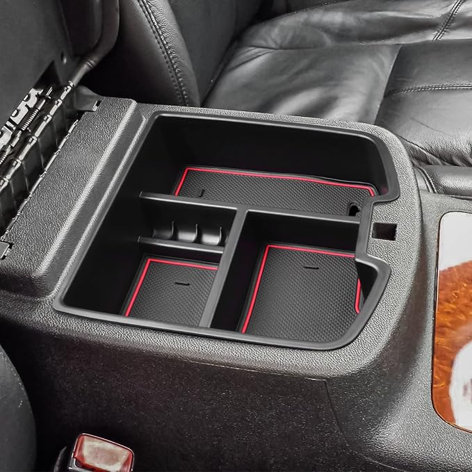 HGWEI Center Console Organizer Compatible with 2007-2014 Chevy Silverado GMC Sierra Avalanche Tahoe Suburban Yukon Yukon XL Accessories, Floor Mounted Center Console ONLY,Red Trim