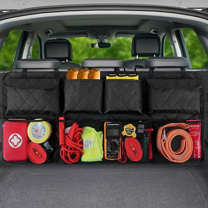 Car Trunk Hanging Organizer 3D Textured Ripple Design, Cotton-Padded Farewell to Collapse, Reinforced Stitching, Extra-Wide Pocket, Backseat Grocery Storage Bag with 8 Pockets for SUV,Truck,Van