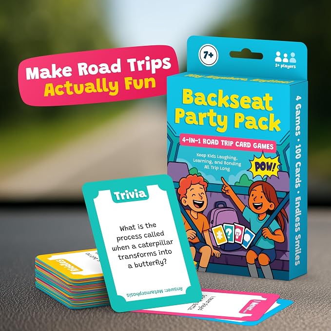 WELL BALANCED Road Trip Games for Kids Travel Essentials, Trivia, Riddles, Car Activities Must Haves for Ages 7+