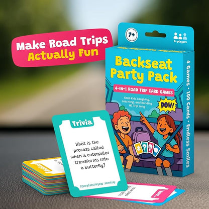 WELL BALANCED Road Trip Games for Kids Travel Essentials, Trivia, Riddles, Car Activities Must Haves for Ages 7+