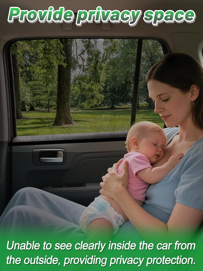 Car Window Shades for SUV - 4 Pack Stretchy Sun Shade Mesh Side Car Window Screen Covers for Camping Family Baby Pet Anti-Mosquito Privacy Protection When Parking