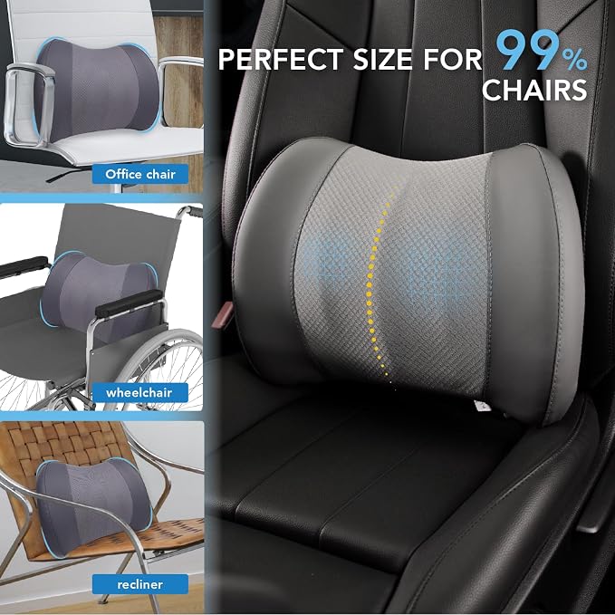 Lofty Aim Lumbar Support Pillow for Car, Memory Foam Lumbar Pillow for Lower Back Pain Relief - Back Cushion for Driving, Chair Support for Car-Office Chair, Wheelchair - Dark Grey