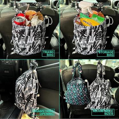 Leak-Proof Waterproof Car Trash Bag Foldable Multipurpose Trash bin Container Storage Cute Grocery Organizer Bag for Automotive Front or Back Seat in Cars SUVs and Trucks (Tropical)