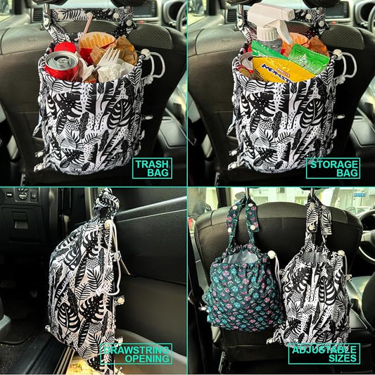Leak-Proof Waterproof Car Trash Bag Foldable Multipurpose Trash bin Container Storage Cute Grocery Organizer Bag for Automotive Front or Back Seat in Cars SUVs and Trucks (Tropical)