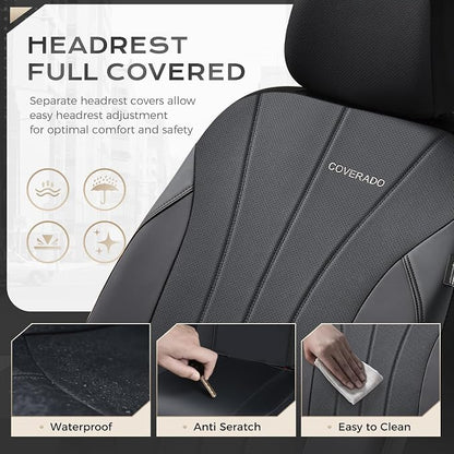 Coverado Car Seat Covers， 2 Front Seats Waterproof Nappa Leather Automotive Seat Protectors, Front Luxury Mesh Seat Covers, All-Weather Universal Fit for Most Cars SUVs, Trucks,Black