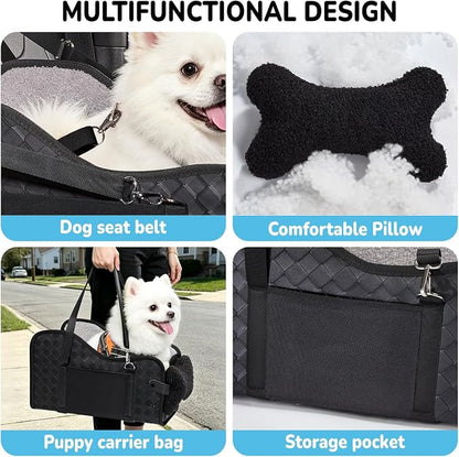 Center Console Dog Car Seat,Pet Puppy Middle Console Dog Car Seat for Small Dogs (Black, Small)