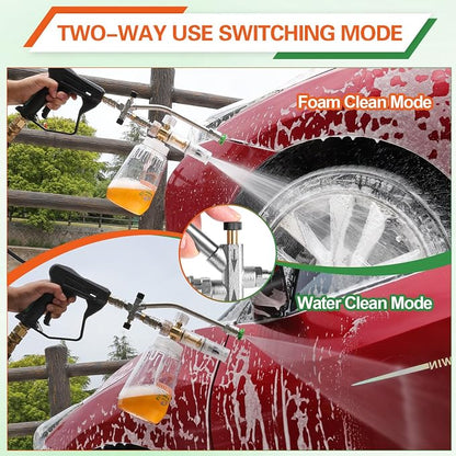 Dual Connector Foam Cannon for Pressure Washer, Pressure Washer Gun with Foam Cannon and 5 Power Washer Sprayer Nozzles Tips for Car Wash Kit Power Washer Gun Foam Soap Cannon for Car Snow Foam Lance