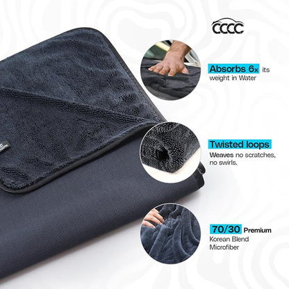 Crystal Clean XL (28x36) Car Drying Towel - 70/30 Korean Blend Car Towel with Double Twisted Loop, Professional Detailing Towel for Car Detailers - Quick Dry, Paint Safe & Swirl-Free