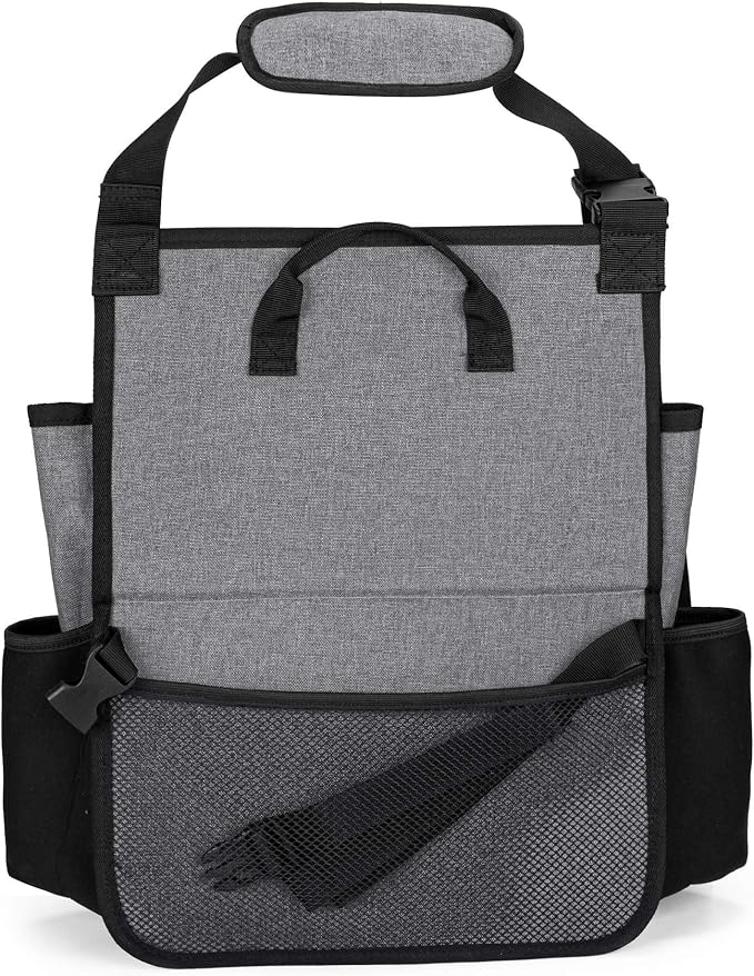 LUXJA Car Front Seat Organizer with Cover and Laptop Sleeve, Car Seat Organizer with Back Adjustable Straps, Gray