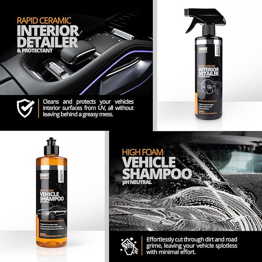 Cerakote Foundation Bundle - Exterior Wash & Ceramic Protection Kit with Microfiber Towels - At-Home Car Wash and Detailing Set - Easy Ceramic Protection for Vehicle Interior and Tires