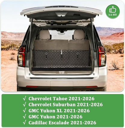 3-Layer Cargo Net for Chevrolet Tahoe & Suburban, GMC Yukon & Yukon XL, Cadillac Escalade 2021-2026, Zipper Bag Trunk Net for SUV, Heavy Duty Oxford Cargo Organizer Storage Nets with Carabiners