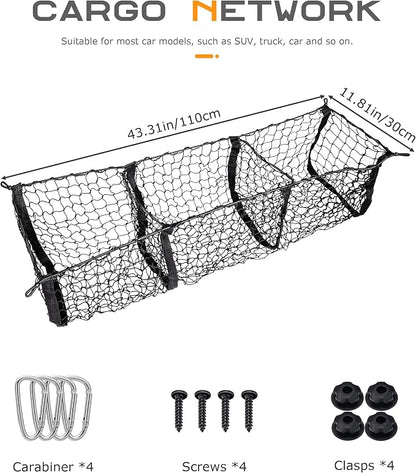 SCUARI Cargo Net,Truck Bed Organizer,Car Accessories Cargo Net for Pickup Truck Bed,3 Pocket Trucks Beds Cargo Nets,43.3" x 11.8" Elastic Cargo Nets,Suitable for Car SUV Van Trunk Pickup