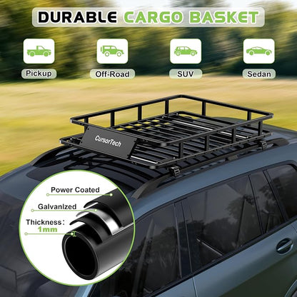 Roof Rack Basket 51" x 36" Heavy Duty Roof Cargo Basket 300 lbs Capacity Steel Roof Basket Vehicle Cargo Rack Luggage Holder Rack for SUV Truck Car Travel Camping Storage