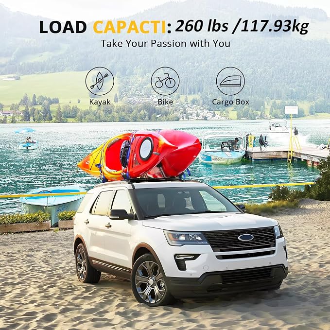 260lbs Roof Racks Cross Bars Compatible with Ford Explorer 2016 2017 2018 2019, Heavy Duty Aluminum Roof Rails Crossbars Rooftop Luggage Carrier Snowboard Skiboard Black