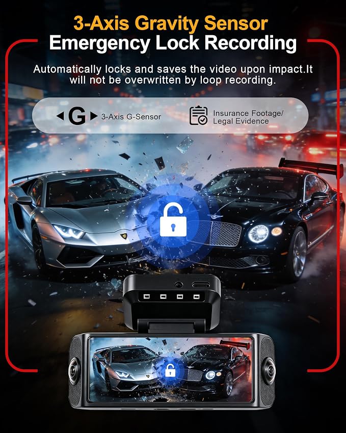 4 Channel 4K Dash Cam - 360° Panoramic Front Rear Inside Camera, STARVIS 2 Night Vision, 5.8GHz WiFi, 170° Wide Lens, 24hr Parking Monitor, G‑Sensor, Included 64GB SD Card for Private Drivers