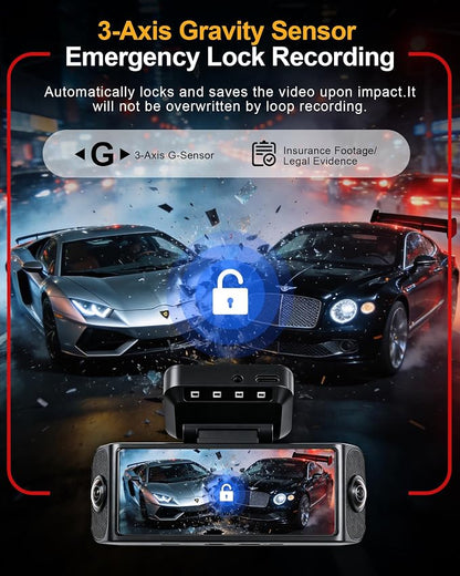 4 Channel 4K Dash Cam - 360° Panoramic Front Rear Inside Camera, STARVIS 2 Night Vision, 5.8GHz WiFi, 170° Wide Lens, 24hr Parking Monitor, G‑Sensor, Included 64GB SD Card for Private Drivers