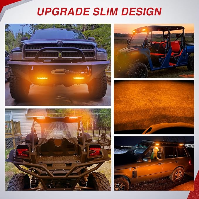 Nilight Slim LED Light Bar 2Pcs 7 Inch 16LED Single Row Spot Flood Combo Amber Off Road Work Driving Fog Turn Signal Lighting for 12V 24V ATV UTV Pickup Truck Tractor Boat