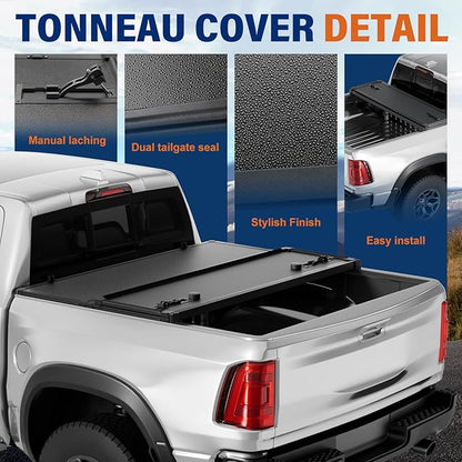 FRP Hard Tri-fold Tonneau Cover Fold Truck Bed Covers Compatible with 2009-2026 Dodge Ram 1500 & 2500 6' 4" Bed Without Ram Box (76.3")
