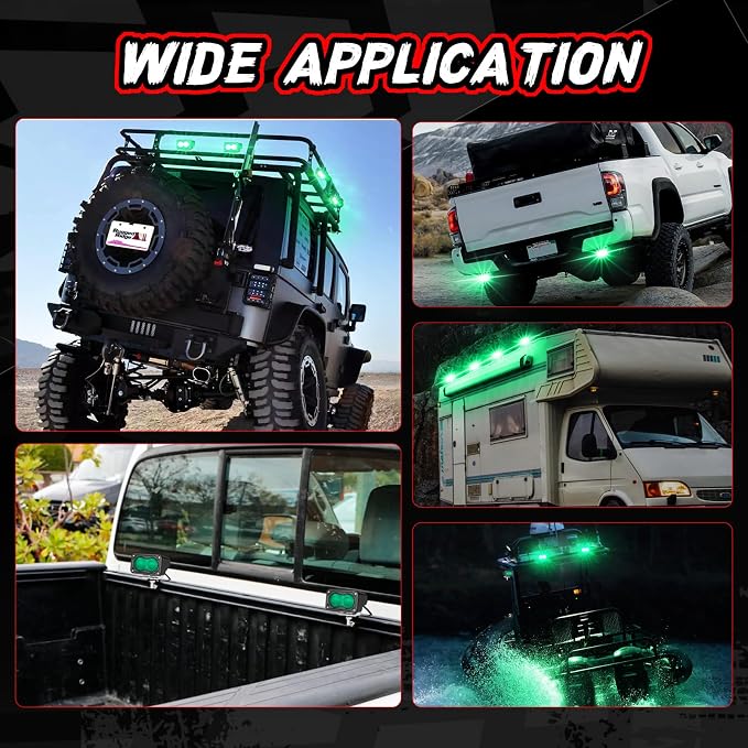 Green LED Pod Lights 3 Inch Auxiliary Driving Chase Light 2PCS Off Road Backup Fog Cube Light Bar Green Hunting Fishing Emergency Safety Signal Lights for Truck UTV Pickup Boat