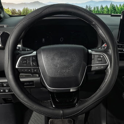 KAFEEK Steering Wheel Cover for Men Women, Universal 15 inch Microfiber Leather with Non-Slip Rubber Lining, Breathable Car Wheel Protector, Odorless, Durable, Black