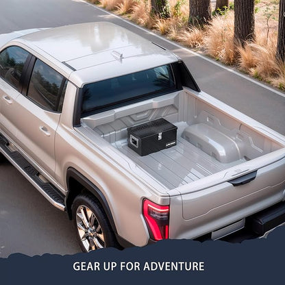 ARKSEN 20 x 12 x 10 Inch Diamond Plate Truck Bed Tool Box, Heavy Duty Waterproof Aluminum Storage Chest with Side Handle & Lock for Pickup Truck Bed, RV & Trailer Black