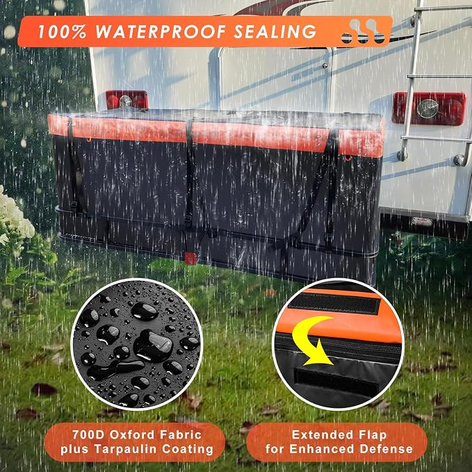 Hitch Mount Cargo Carrier Basket 53"*19"*5"+Waterproof Bag 9 Cubic Feet(51"*17"*18"),and Cargo Net with Attachment Hooks,Ratchet Straps,Hitch Stabilizer.500 Lbs Capacity,fit 2" Receiver