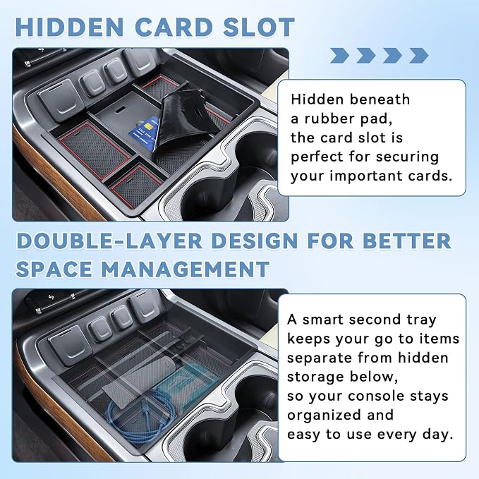 EDBETOS Console Organizer Compatible with 2014-2018 Chevy Silverado/GMC Sierra 1500 and 2015-2019 Silverado/Sierra 2500HD/3500HD Accessories Compartment Insert Tray - Full Console w/Bucket Seats ONLY