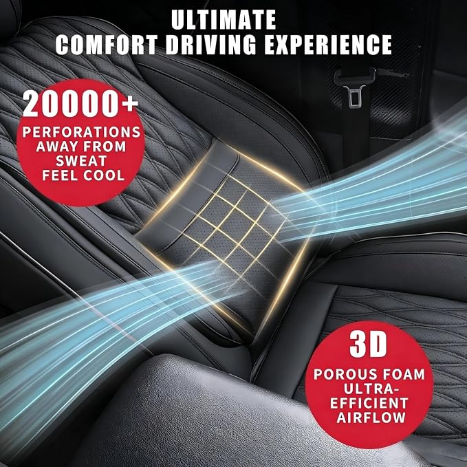 Car Seat Covers , Luxury Breathable Waterproof Faux Leatherette Car Seat Covers Cushion Protectors with Lumbar Support, Car Seat Cushion, Universal Fit Most Cars (FULL BLACK, Full Set - 5 Seats)