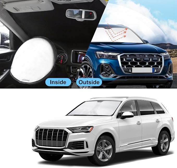 TINGLU Sun Shade for Audi Q7 SUV 2016-2024 2025 Accessories Windshield Sun Shade Window Shade UV Rays Protection Sun Visor Cover with Steering Wheel Sunshade Storage Bag