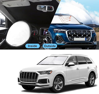 TINGLU Sun Shade for Audi Q7 SUV 2016-2024 2025 Accessories Windshield Sun Shade Window Shade UV Rays Protection Sun Visor Cover with Steering Wheel Sunshade Storage Bag