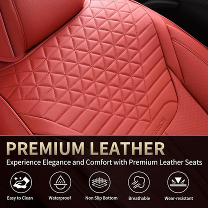 FLORICH Car Seat Covers for Front Seats, Universal Seat Cushion 2 Seats, Car Seat Protector Waterproof, Premium Leather Automotive Seat Covers for Most Cars, Sedans, SUVs, and Trucks-Red