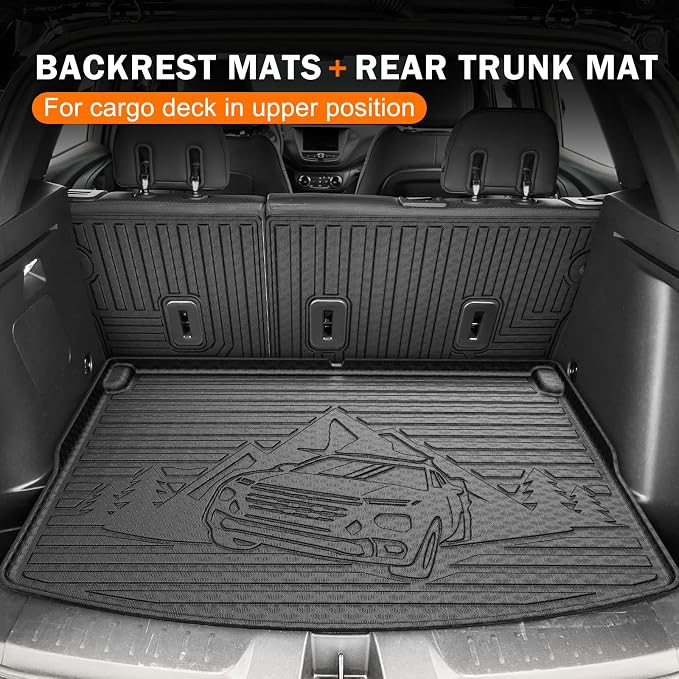 KUST Floor Mats Set for 2021-2026 Chevy Trailblazer Accessories (AWD Only), All Weather Floor Liners & Backrest Mats & Rear Trunk Mat, TPE Rubber Raised Edge (Cargo in Upper Deck Position)