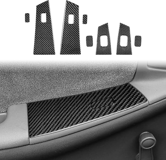 Black Real Carbon Fiber Accessories Car Window Lift Switch Trim Button Panel Kit Cover Interior Trim Sticker Decal for Toyota Corolla CE LE S 2003 2004 2005 2006 2007 2008/XRS 2005-2006 Sedan 8PCS -C