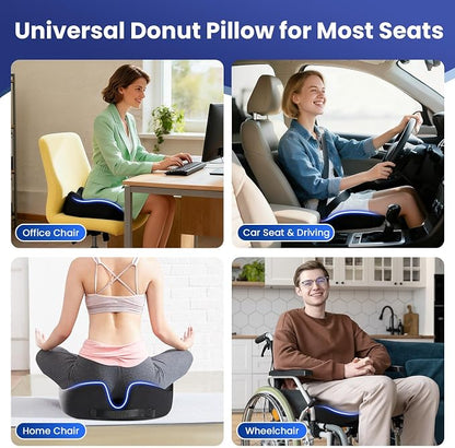 Donut Pillow Seat Cushion for Tailbone Pain Relief and Hemorrhoid – Memory Foam Ergonomic Office Chair Cushion for Home, Office, Car, Gaming, Pregnancy,– Comfortable, Breathable, and Washable