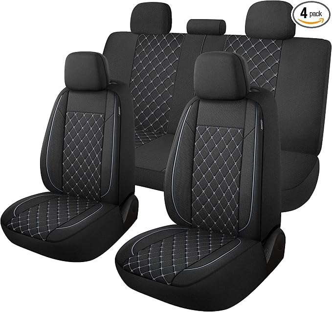 YGL Breathble Car Seat Covers Full Set,Washable Seat Covers for Cars,Premium Cloth Car Seat Protectors,Interior Covers for Cars,Sedan Van Truck SUV(Black/Gray)