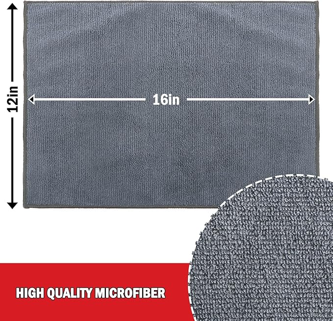 AIDEA Microfiber Cleaning Cloth 12 Pack, Microfiber Towels for Cars, Soft & Absorbent Cleaning Rags, Premium Lint Free Shop Towels for House, Kitchen, Car, 12inx16in, Grey