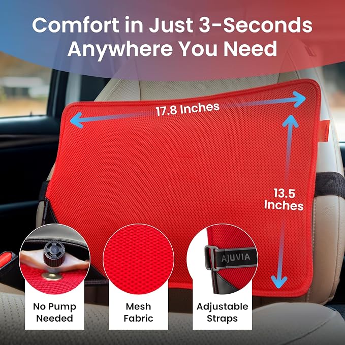 AJUVIA Back Vitalizer Lumbar Support Pillow | 4000+ Doctor Trusted Ergonomic Pillow Support for Office Chair, Home & Car | 3 Second Pain Relief, Better Posture, Sciatica & Lower Back Relief