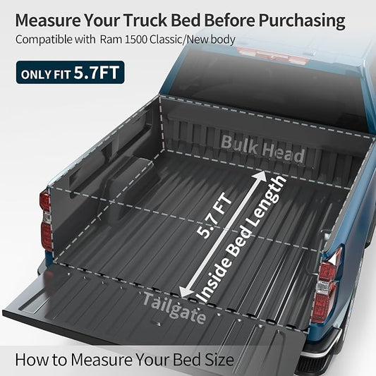 OEDRO FRP Hard Tri-fold Tonneau Cover Fold Truck Bed Covers Compatible with 2009-2026 Ram 1500 (Inclu. Classic & New) with 5.6 Feet Bed w/o Ram Box