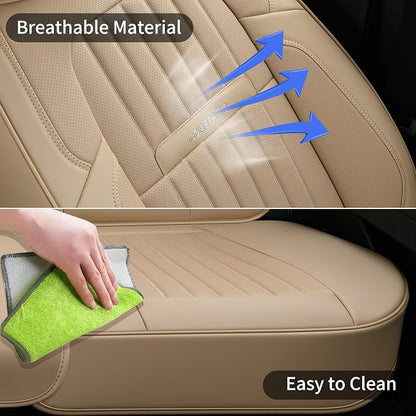 Coverado Beige Nappa Leather Car Seat Covers, Universal Fit Front Seats, 2-Pack Waterproof Seat Covers, Perforated Faux Leather, Compatible with Most Cars Trucks