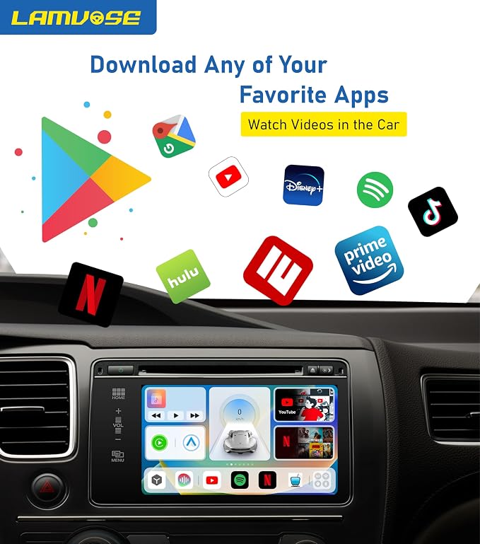 Magic AI Box 3.0 CarPlay 4-in-1 Wireless Carplay Adapter & Android Auto Dual WiFi + 4G SIM Split-Screen & Mirroring Supports TF Card Video Dowanlaod Any App for OEM Wired Car Play
